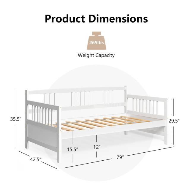 Product Dimensions: 42.5" x 79" x 35.5" x 29.5"

Weight Capacity: 265lbs

15.5" and 12" are the width and depth of the mattress.