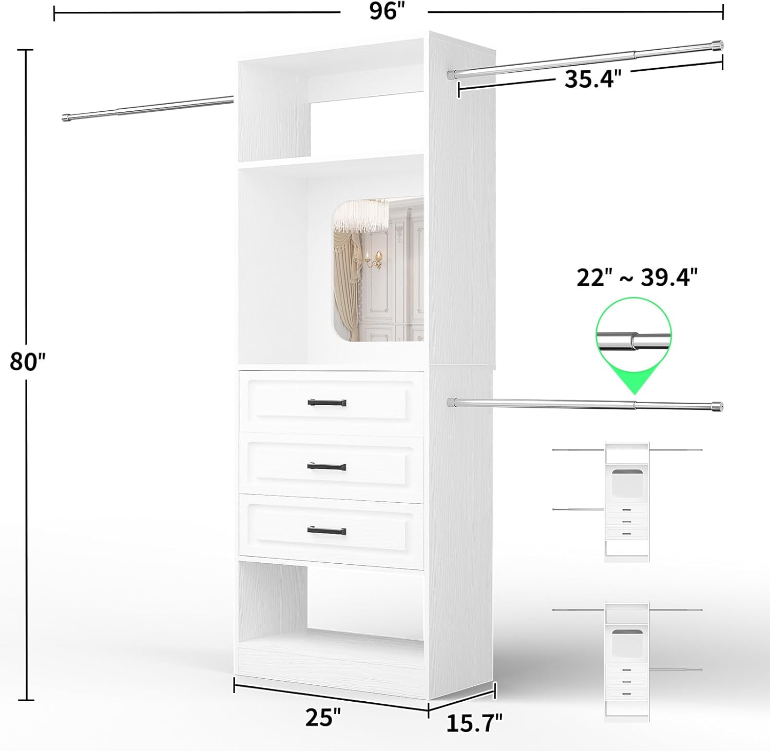 96" 35.4" 22" ~39.4" 80" 25" 15.7"