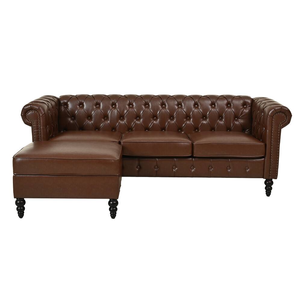 Back. Loheer - Loheer 85 Inch L-Shaped Sectional Sofa PU Leather Couch 4-Seater - Black.