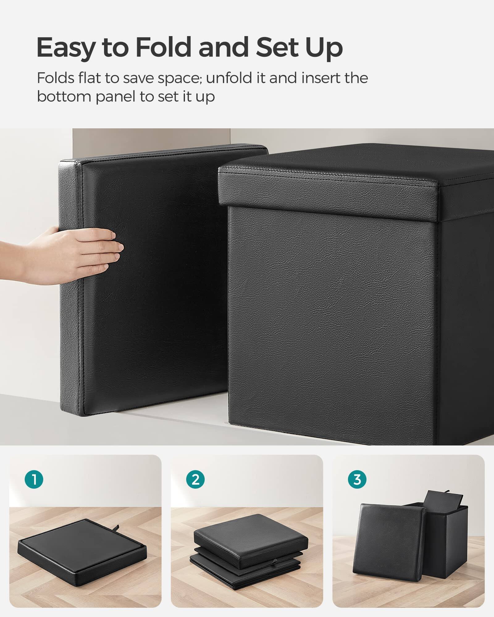 Easy to Fold and Set Up

Folds flat to save space; unfold it and insert the bottom panel to set it up

1. Folded flat
2. Unfolded
3. Inserted bottom panel