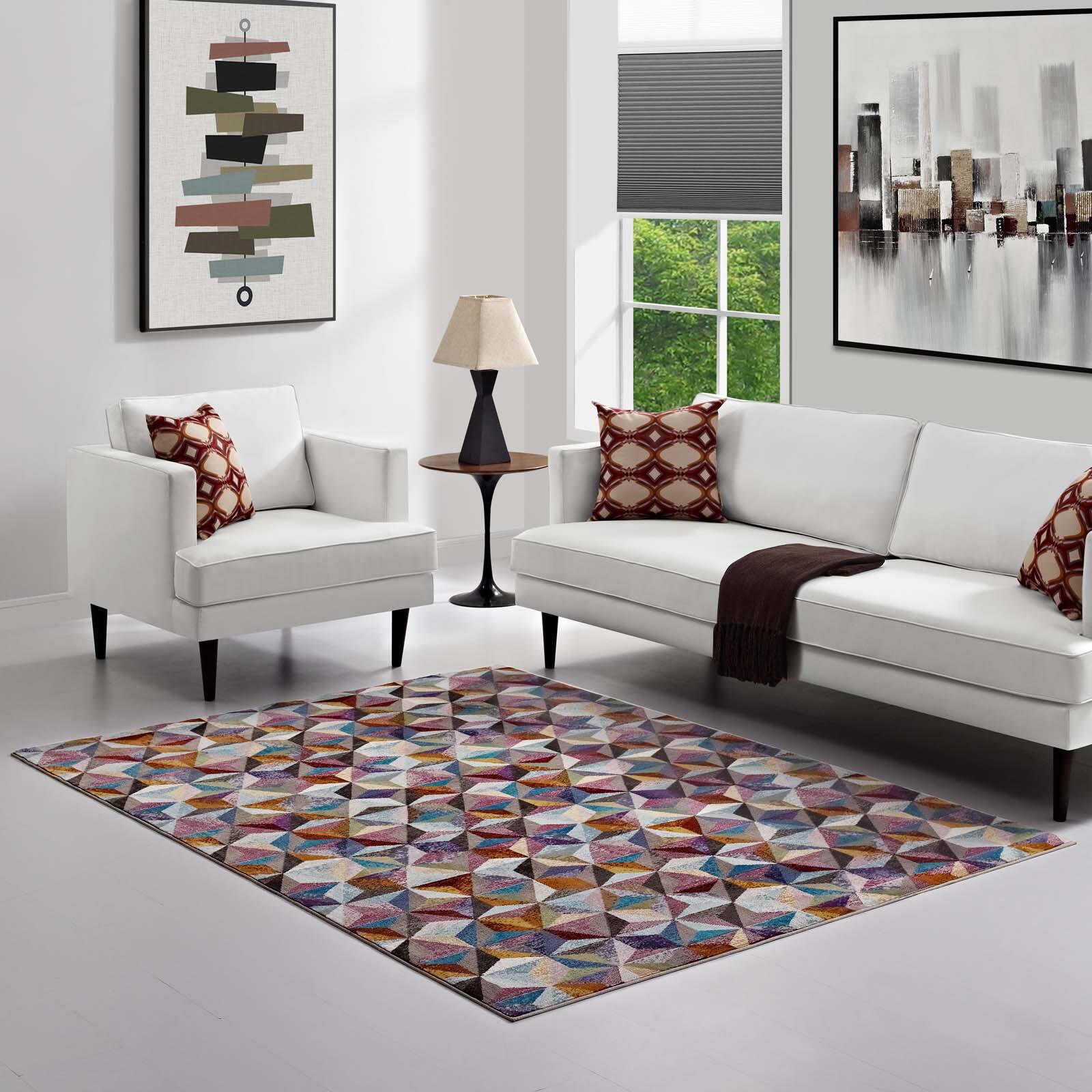 Front. Modway - Arisa Geometric Hexagon Mosaic Area Rug - Multicolored.