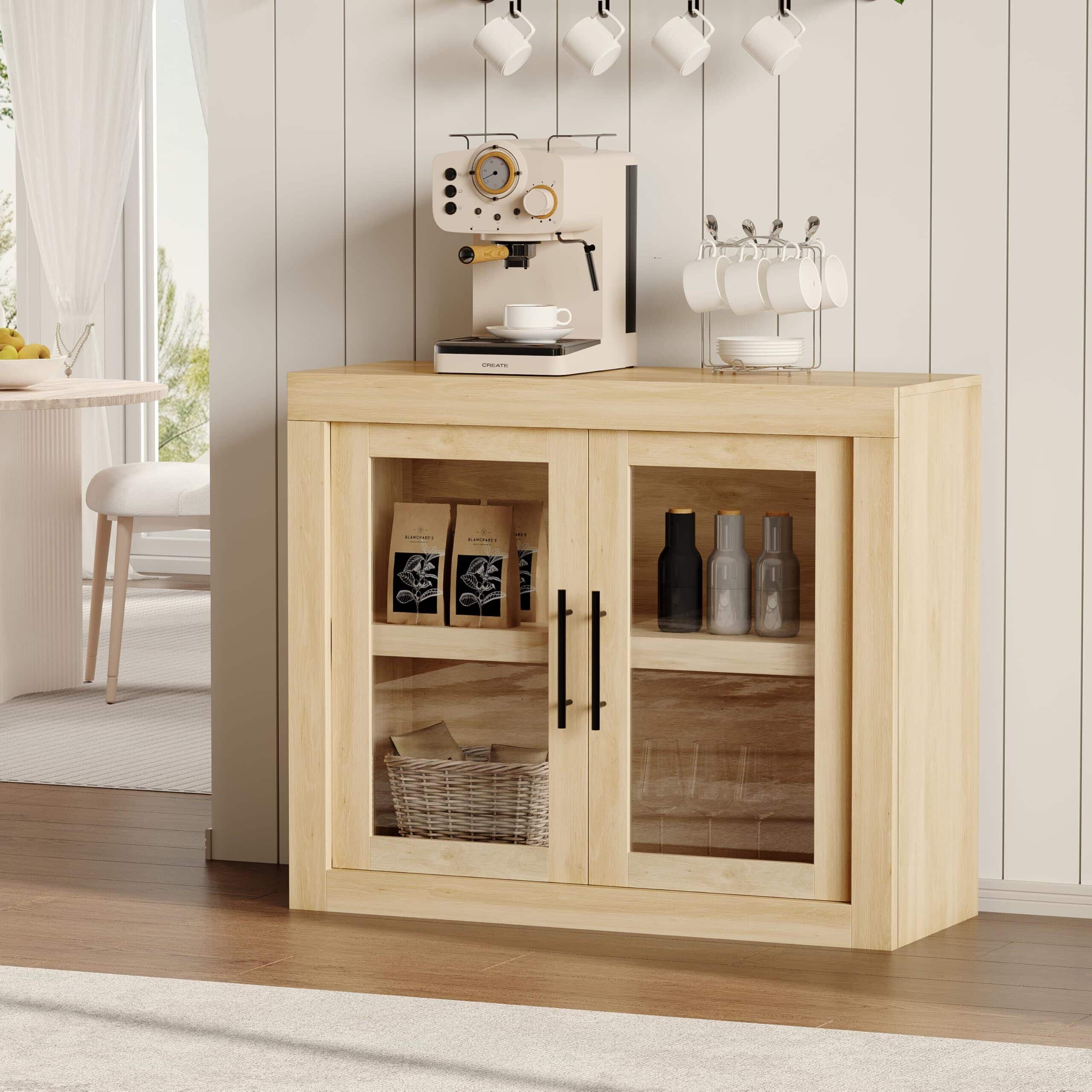 Acekool - 35.4 in Sideboard Buffet Cabinet with Storage, Mid Century Modern Accent Cabinet - Yellow