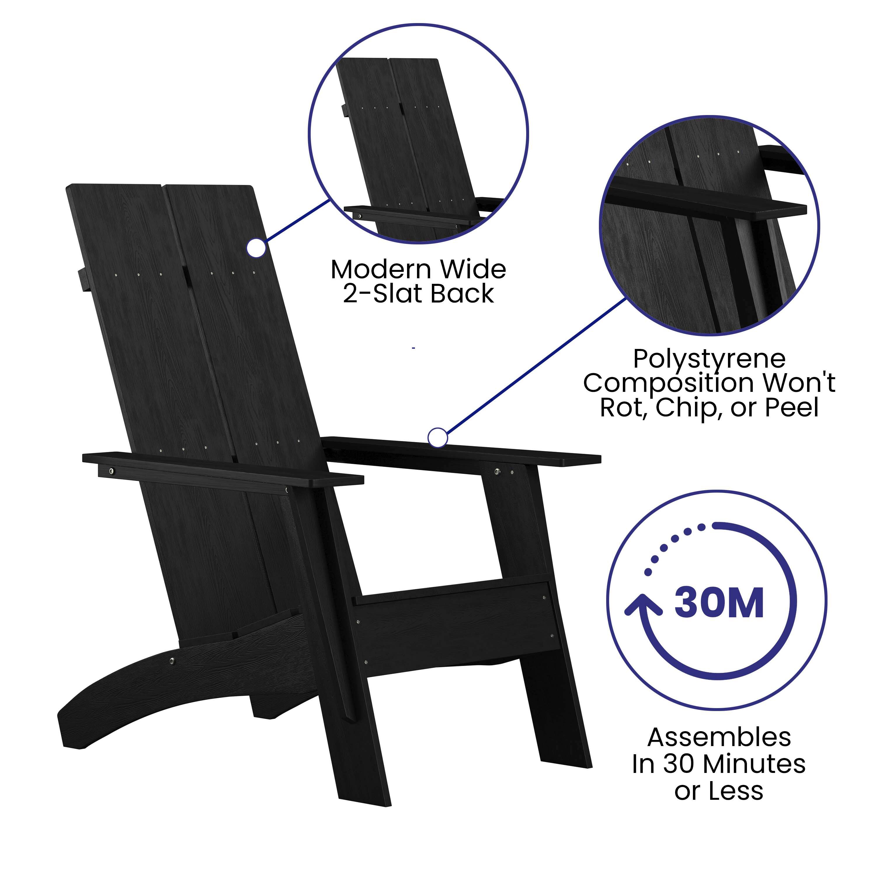 Modern Wide 2-Slat Back  
Polystyrene Composition Won't Rot, Chip, or Peel  
30M  
Assembles In 30 Minutes or Less