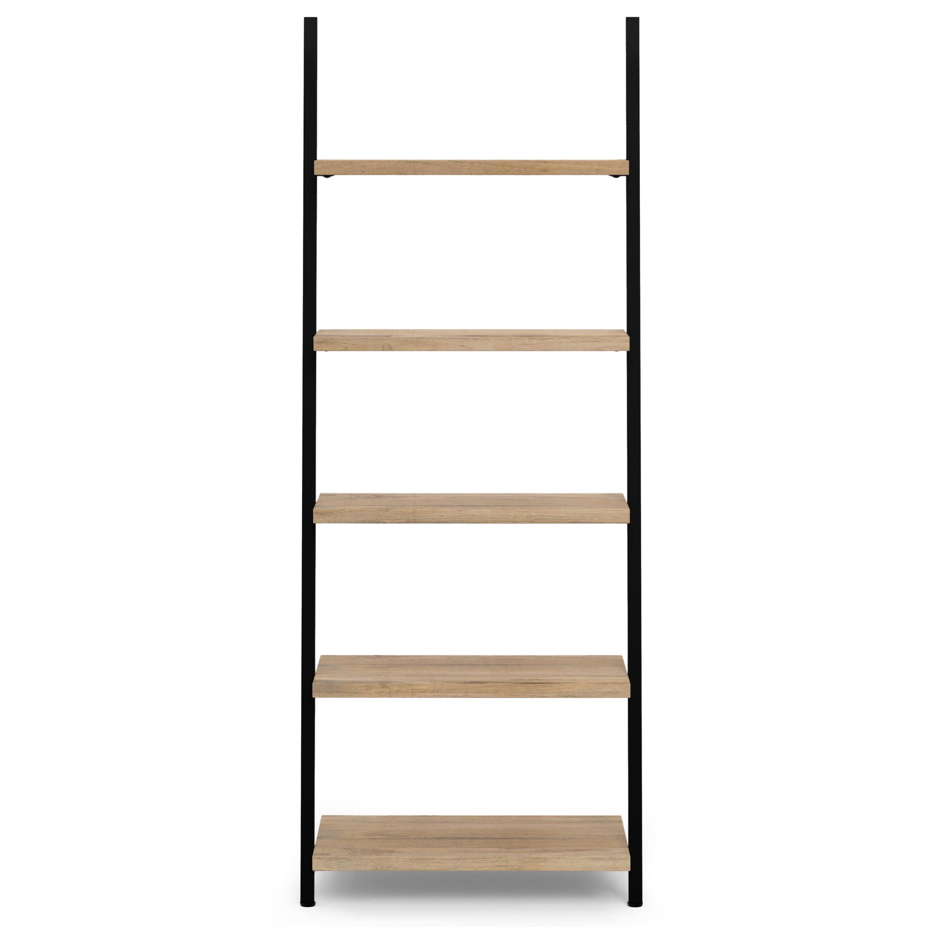 Left. Simpli Home - Trent SOLID MANGO WOOD and Metal 70 inch x 27 inch Rectangle Industrial Contemporary Ladder Shelf in Natural - Natural.