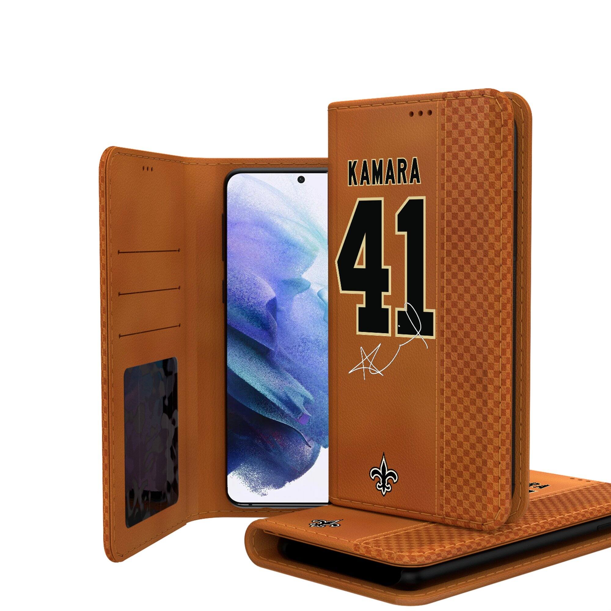 Front. Keyscaper - Alvin Kamara Brown New Orleans Saints Galaxy Folio Case - S24 - Brown.
