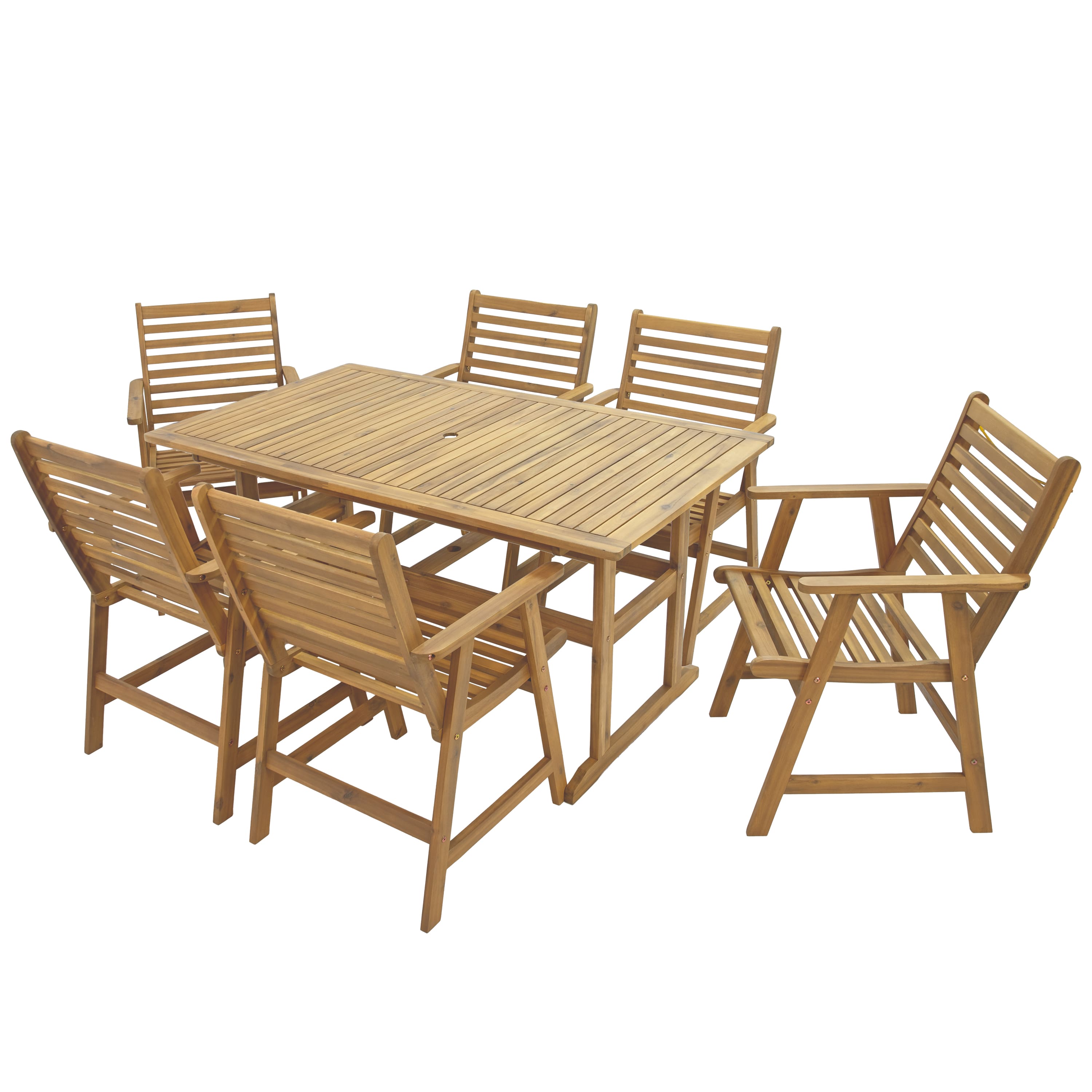 Sunnydaze - Hatteras Acacia Wood 7-Piece Outdoor Dining Set - Brown