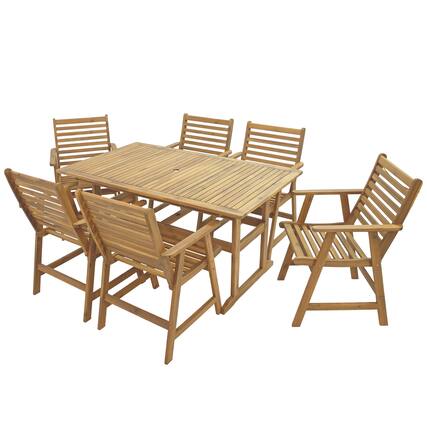 Front. Sunnydaze - Hatteras Acacia Wood 7-Piece Outdoor Dining Set - Brown.