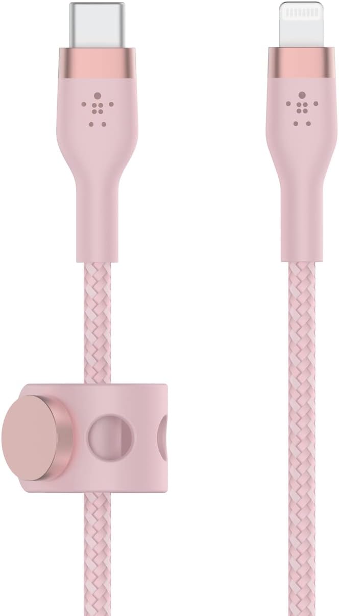 Left. Belkin - BoostCharge Pro Flex Braided USB-C to Lightning Cable (2M/6.6ft) - Pink.