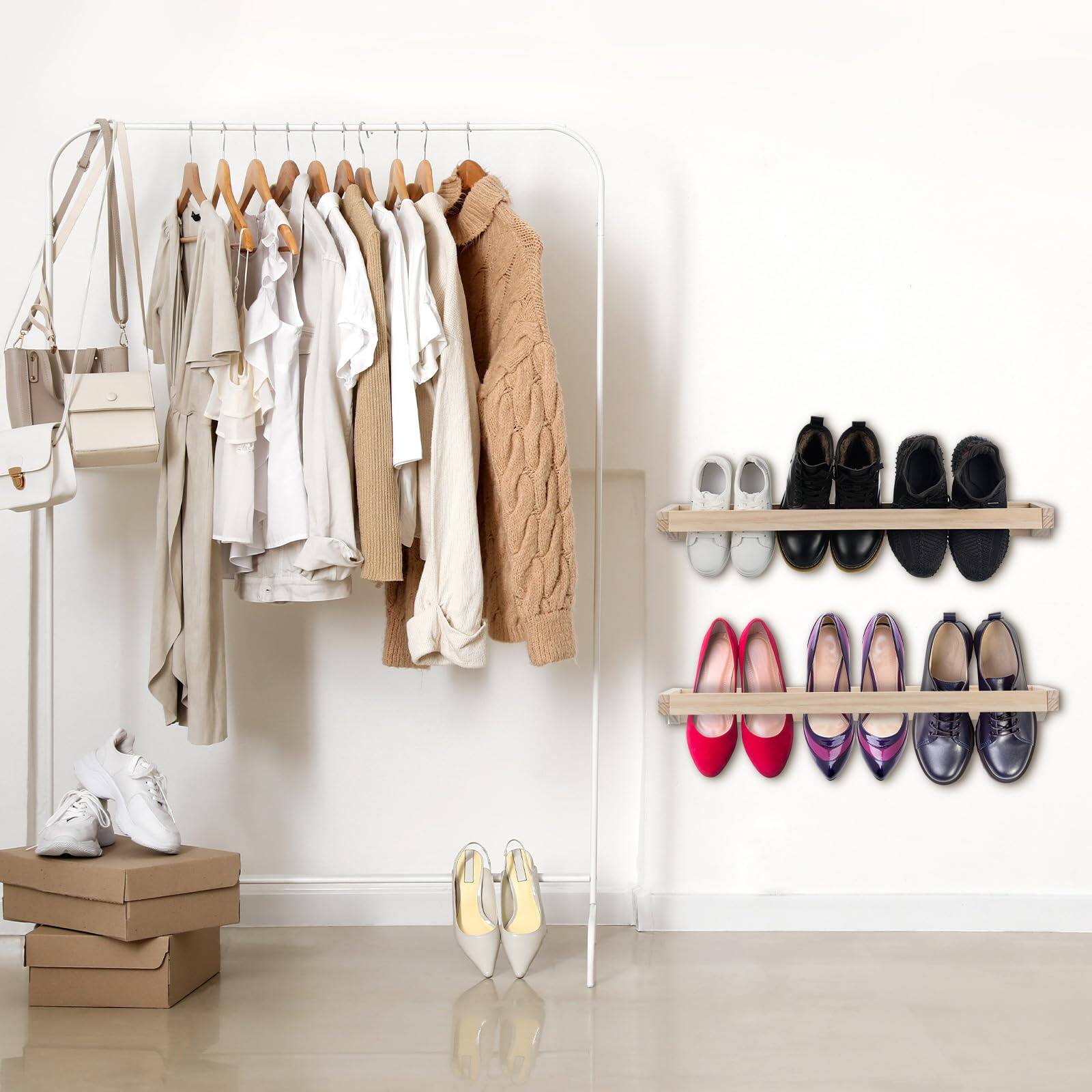 Dazzling Pops Wenqik Wall Mounted Shoe Rack Rustic Wood Wall Hanging ...