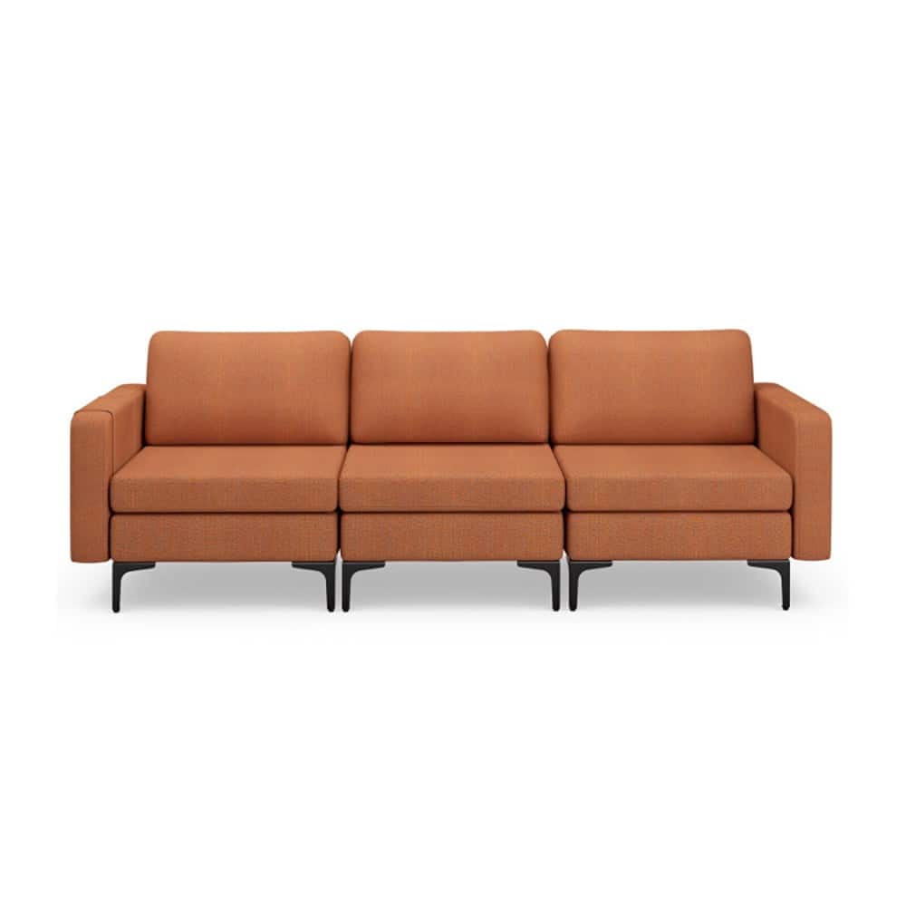 Kadyn - 3-Seat Sectional Sofa Couch with Armrest Magazine Pocket and Metal Leg-Orange, Sectional Sofa Couch Living Room Sleeper - Orange