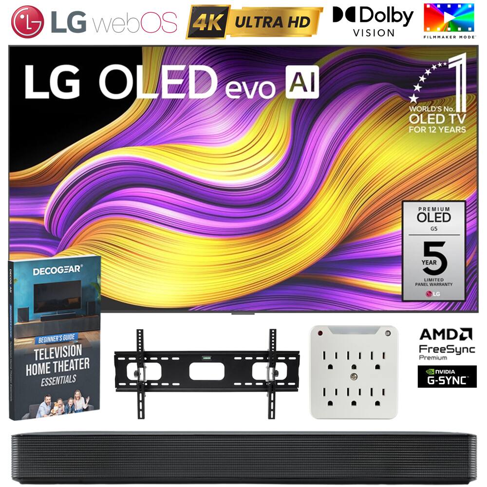 - LG webOS 4K ULTRA HD
- LG OLED evo AI
- Dolby VISION FILMMAKER MODE
- WORLD'S No 1 OLED TV FOR 12 YEARS
- PREMIUM OLED G5
- 5 YEAR LIMITED PANEL WARRANTY
- LG BEGINNER'S GUIDE TELEVISION HOME THEATER ESSENTIALS
- AMD FreeSync Premium
- NVIDIA G-SYNC