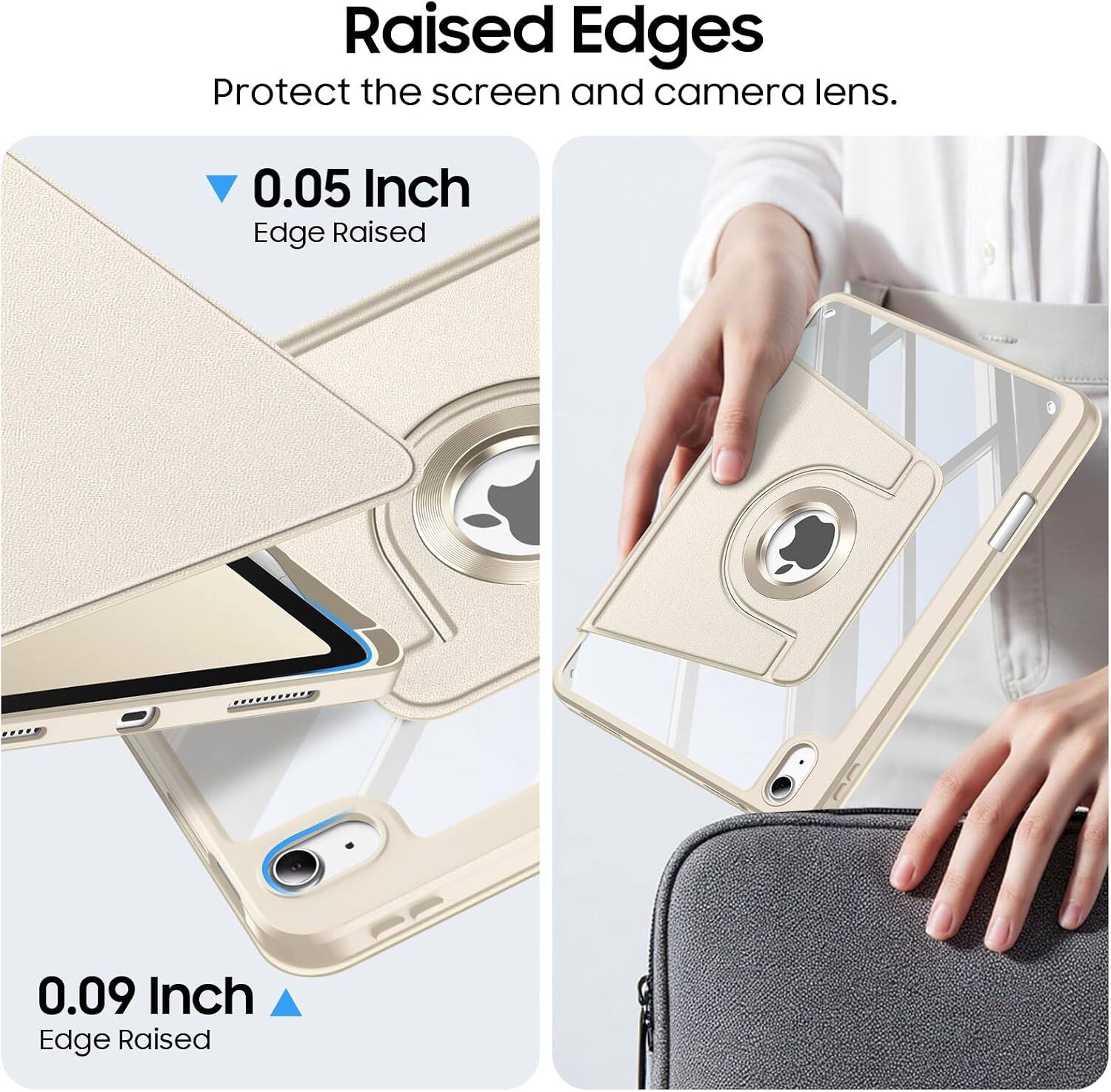 Raised Edges Protect the screen and camera lens.

0.05 Inch Edge Raised

0.09 Inch Edge Raised