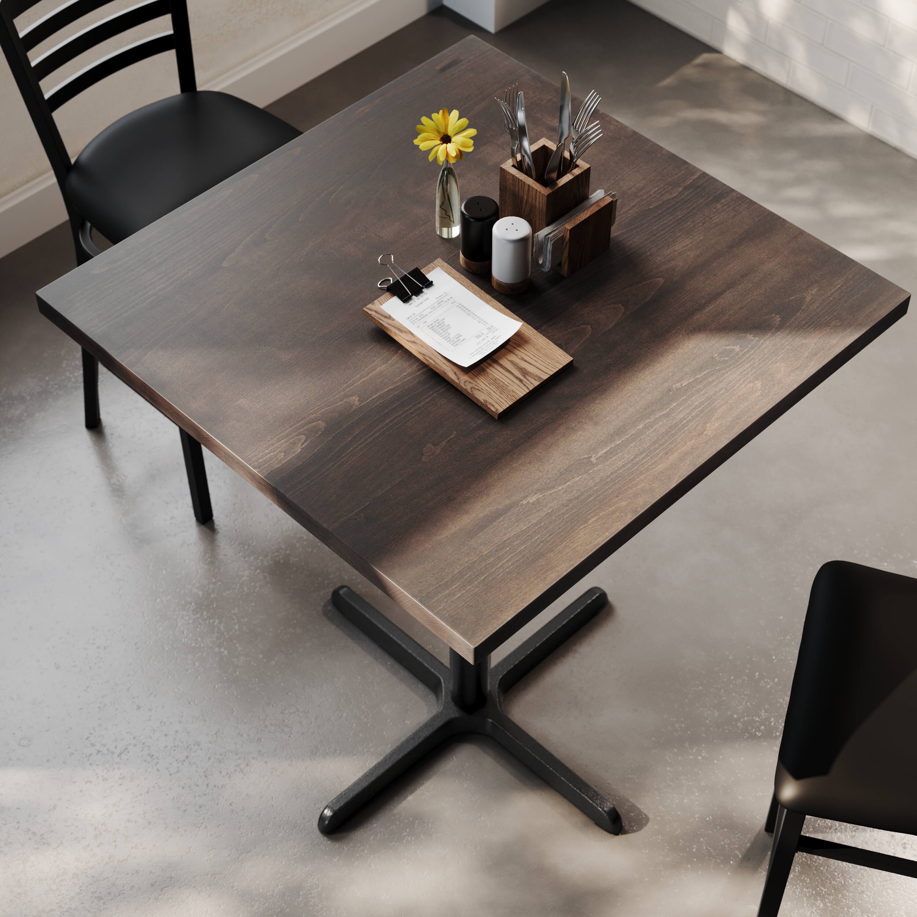 Alt View 3. Flash Furniture - Bennett 36" Square Solid Wood Commercial Indoor Tabletop in Dark Brown with 30" x 30" Bar Height Rust-Resistant Black Ca - Brown.