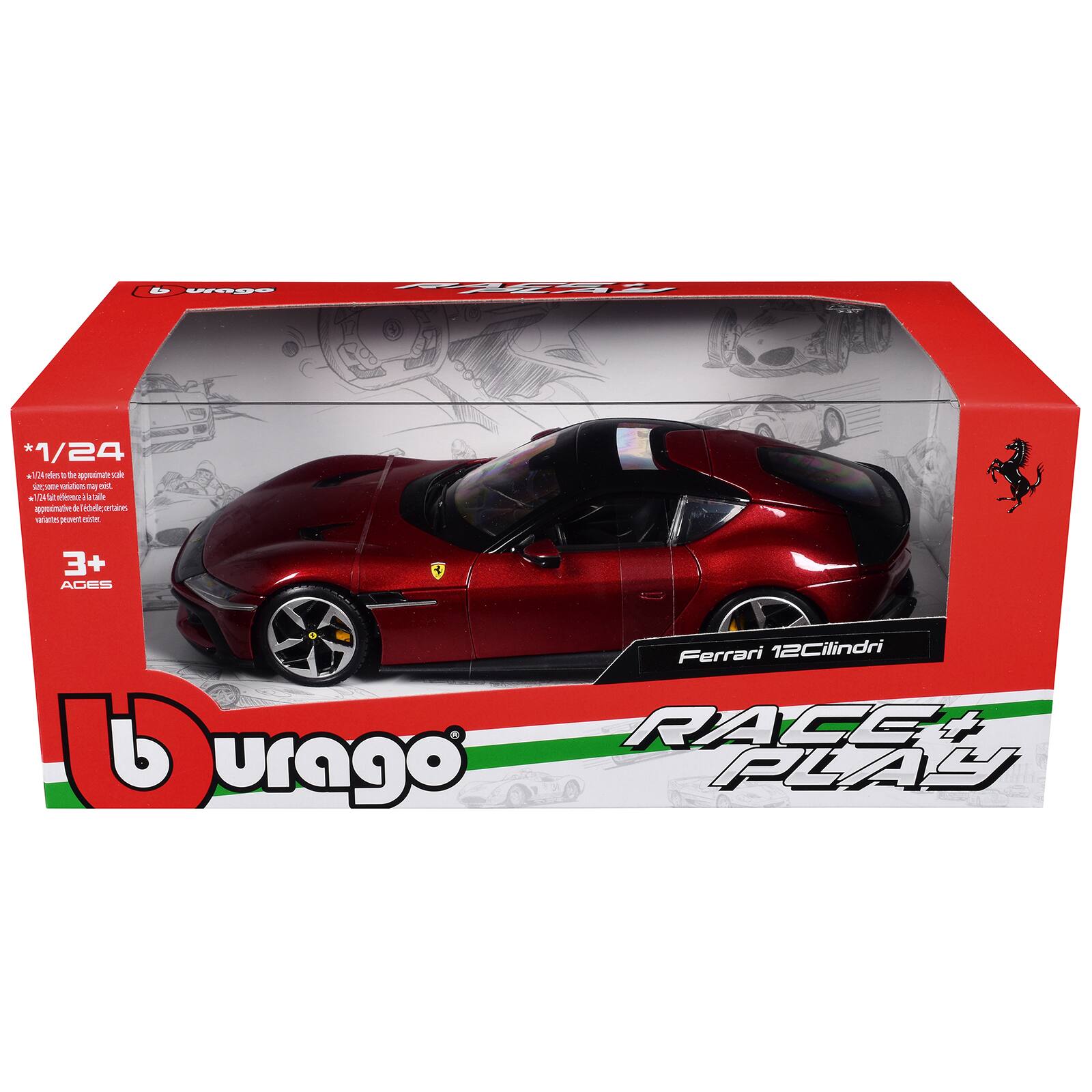 1/24  
4 Mi.D d de mm c - - ceration de at . Va - ine k ale spraina + ade Tedecattace oriemn yoe malon 3+  
ACES Ferrari 12Cilindri RACE  
Durago PLAY