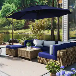 Mondawe - 11ft Offset Patio Umbrella with Easy Tilt & Crank 360°Rotate - Navy Blue