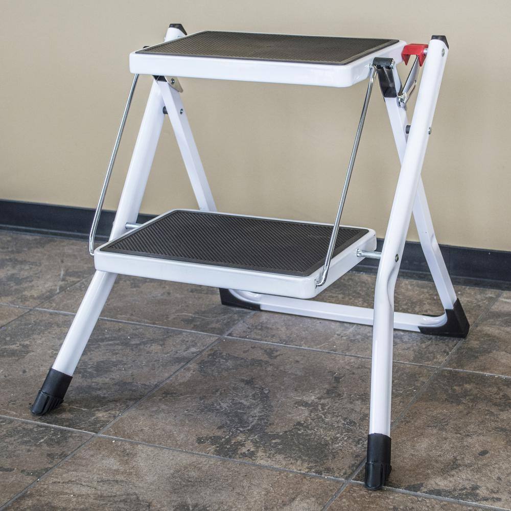 Left. AmeriHome - Two Step Mini Step Ladder - White Black.