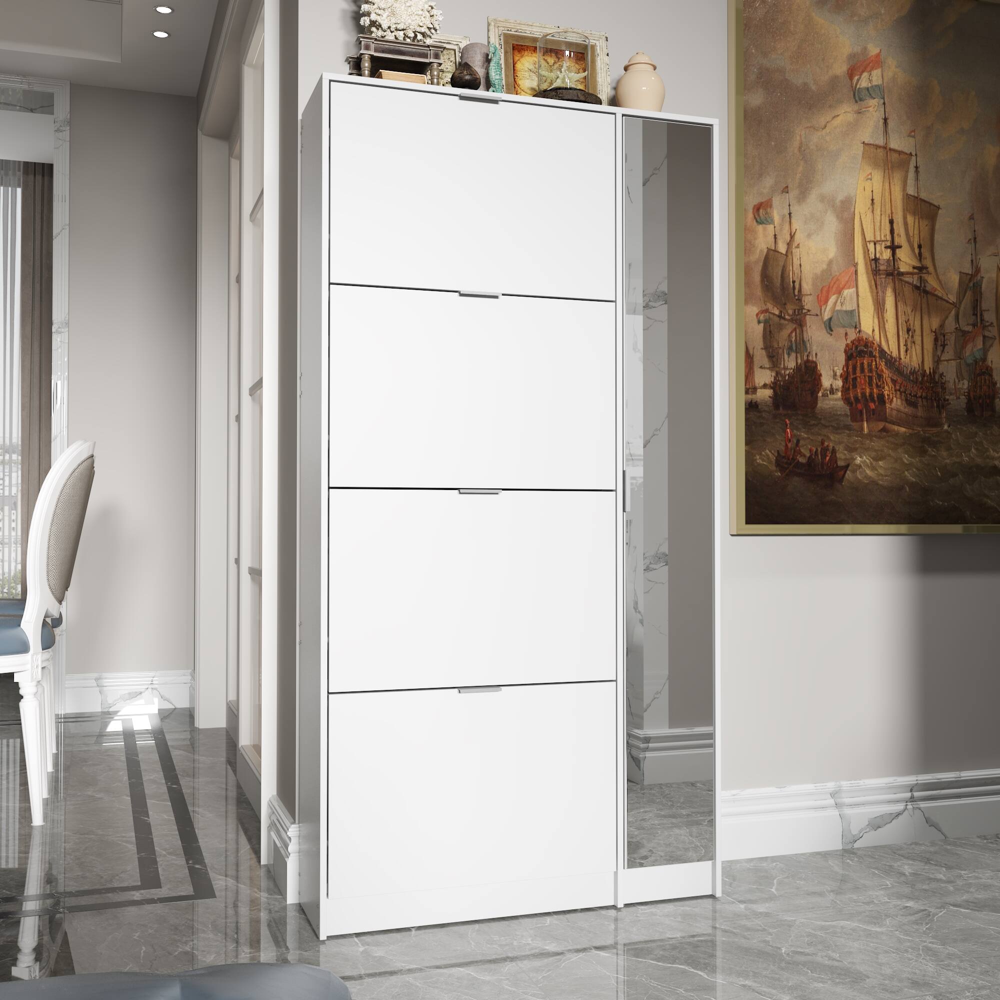 Alt View 7. Famapy - Famapy Vertical Flip - Down Shoe Cabinet with Full - Length Mirror - White.