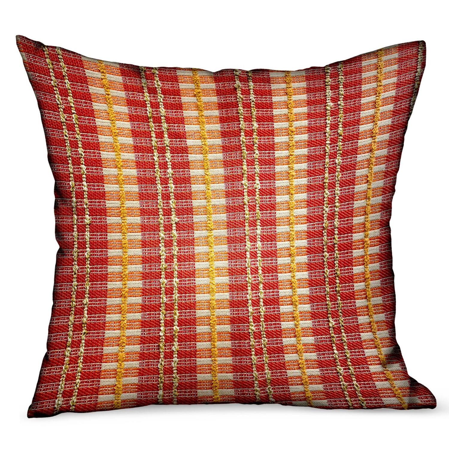 Front. Plutus Brands - Cherry Tassel Stripes Luxury Outdoor Indoor Throw Pillow Double sided 24" x 24" - Orange.
