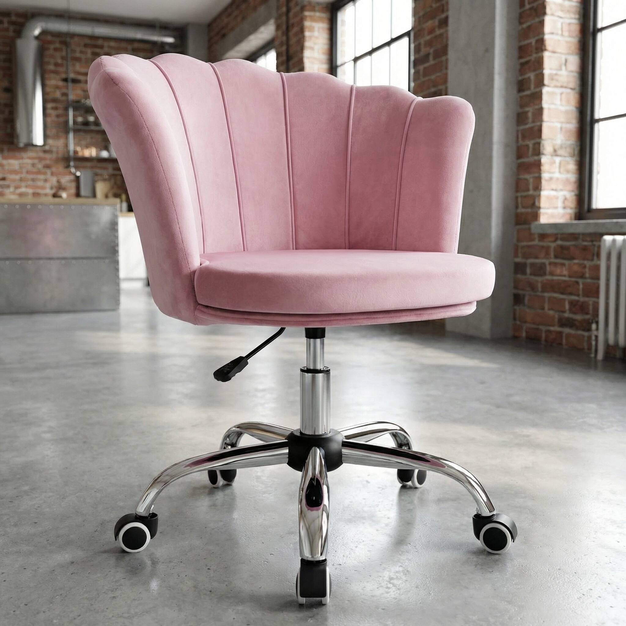 Front. Spaco - Spaco Modern Velvet Vanity Chair, Adjustable Height with Petal Back and Swivel Wheels, for Home Office - Pink.