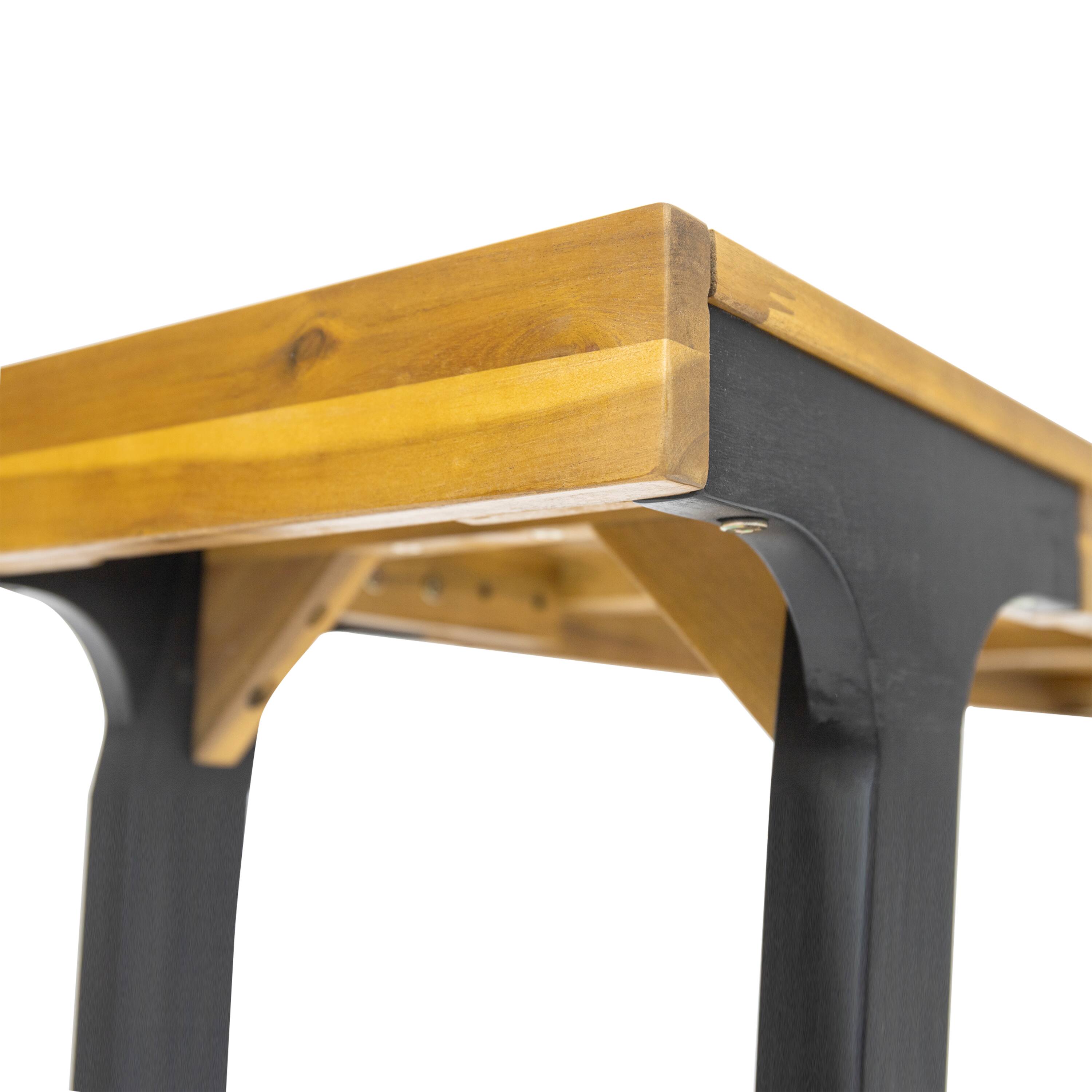 Alt View 4. Mondawe - Set of 2 Outdoor Acacia Wood Dining Bench - Teak+ Black.