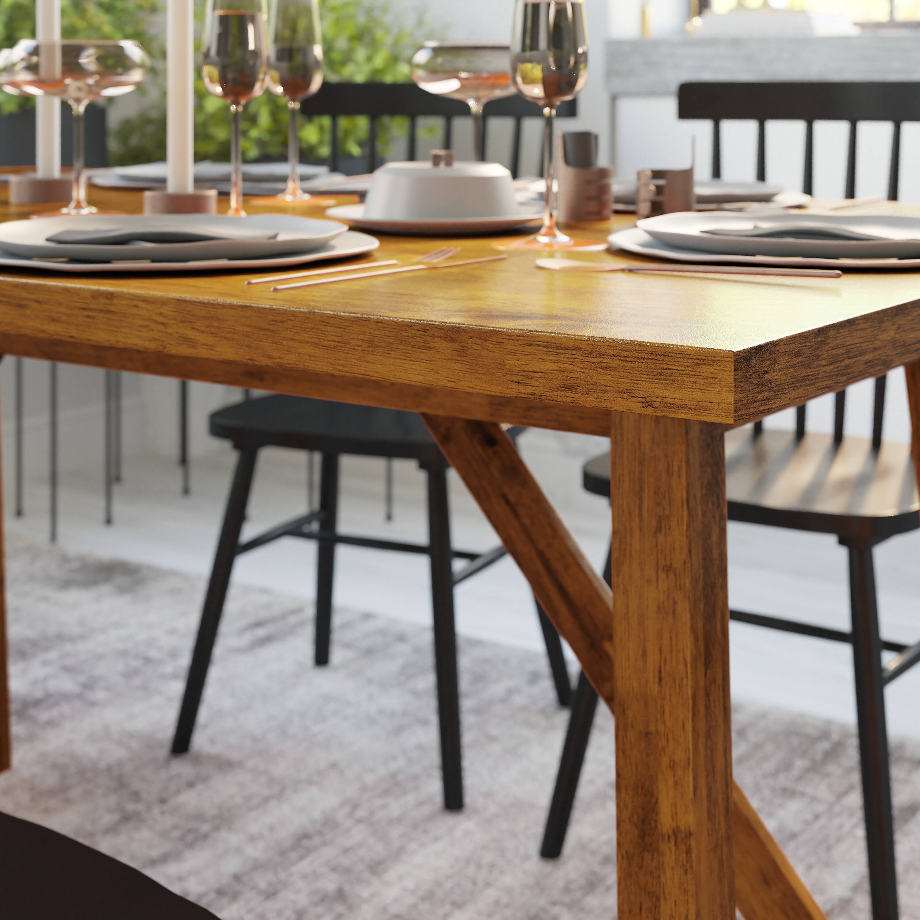 Alt View 4. Emma + Oliver - Lawson Farmhouse Wooden Trestle Base Dining Table - Light Cappuccino.