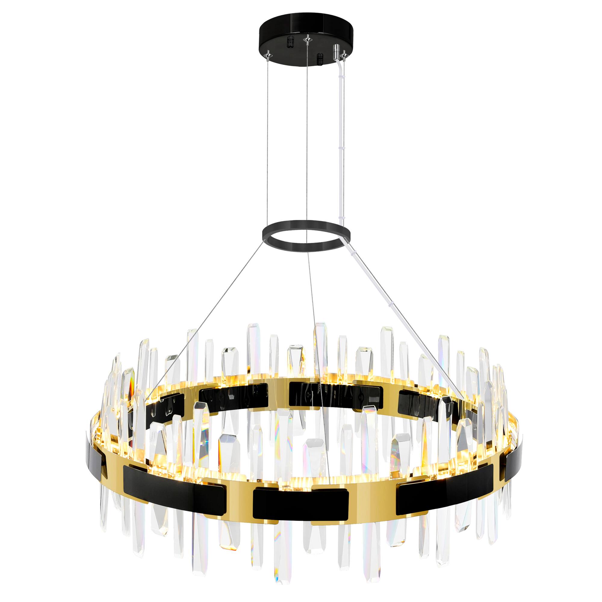 Angle. CWI Lighting - Aya LED Integrated Pearl Black Chandelier - Pearl Black & Titanium Gold.