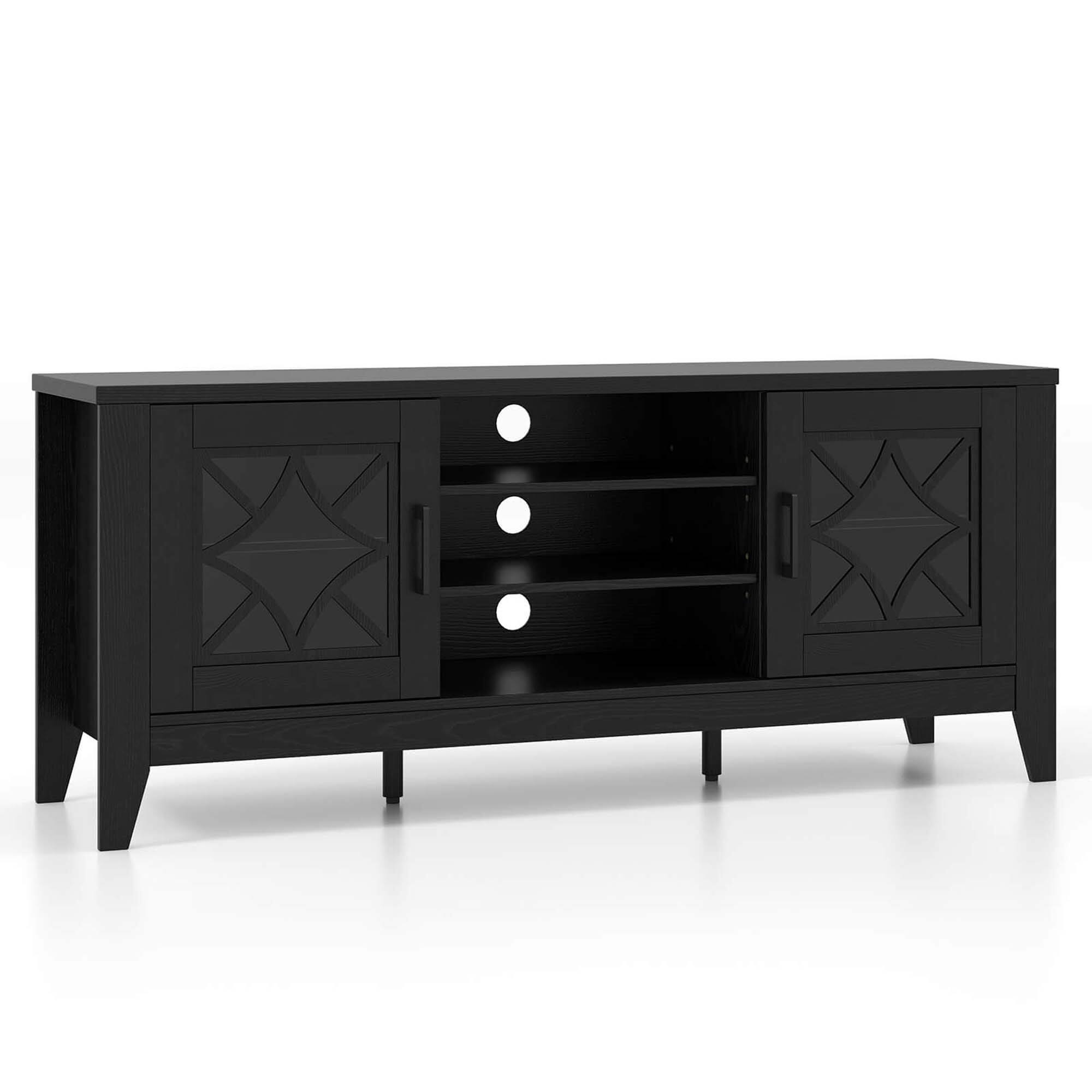 Alt View 1. Costway - TV Stand for TVs up to 65" with 3-Position Adjustable Shelves Tempered Glass Doors - Black.