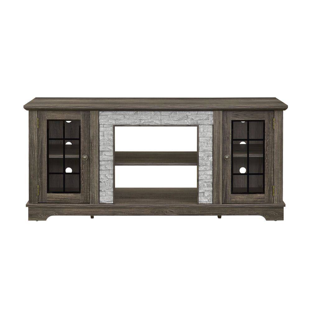 Front. Kadyn - 58-Inch Faux Stone Media Console with 2 Storage Doors - Gray - Gray.