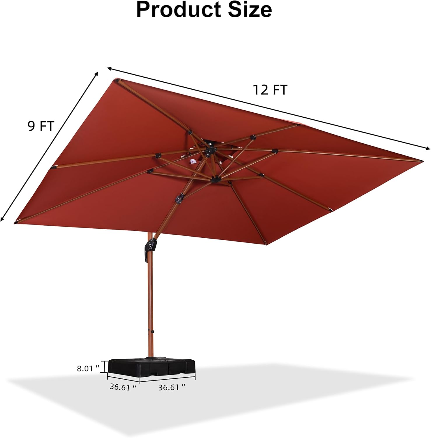 Product Size  
12 FT  
9 FT  
8.01"  
36.61"  
36.61"