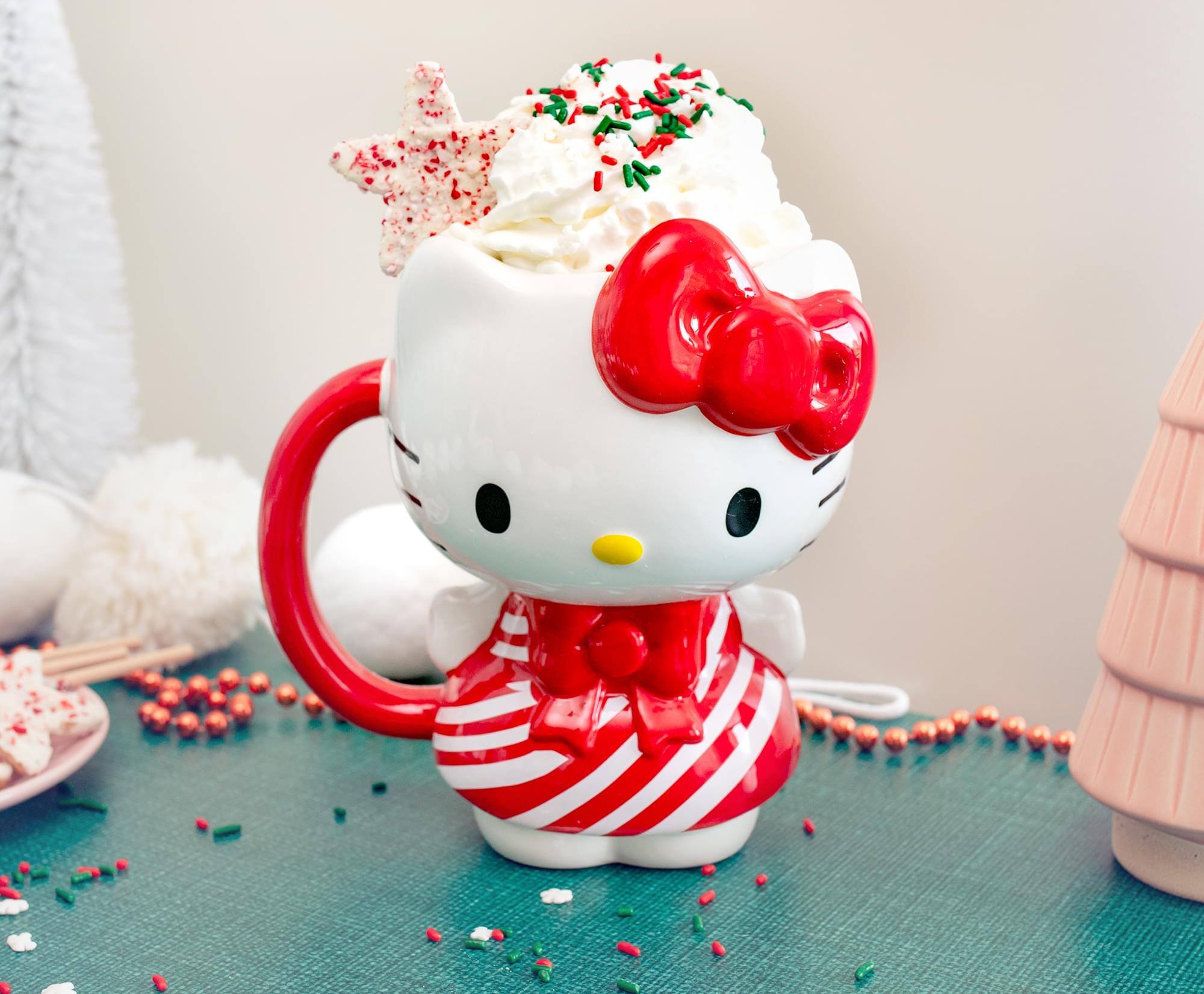 Alt View 4. Hello Kitty - Sanrio Hello Kitty Candy Cane Dress 3D Sculpted Ceramic Mug | Holds 20 Ounces - Red.