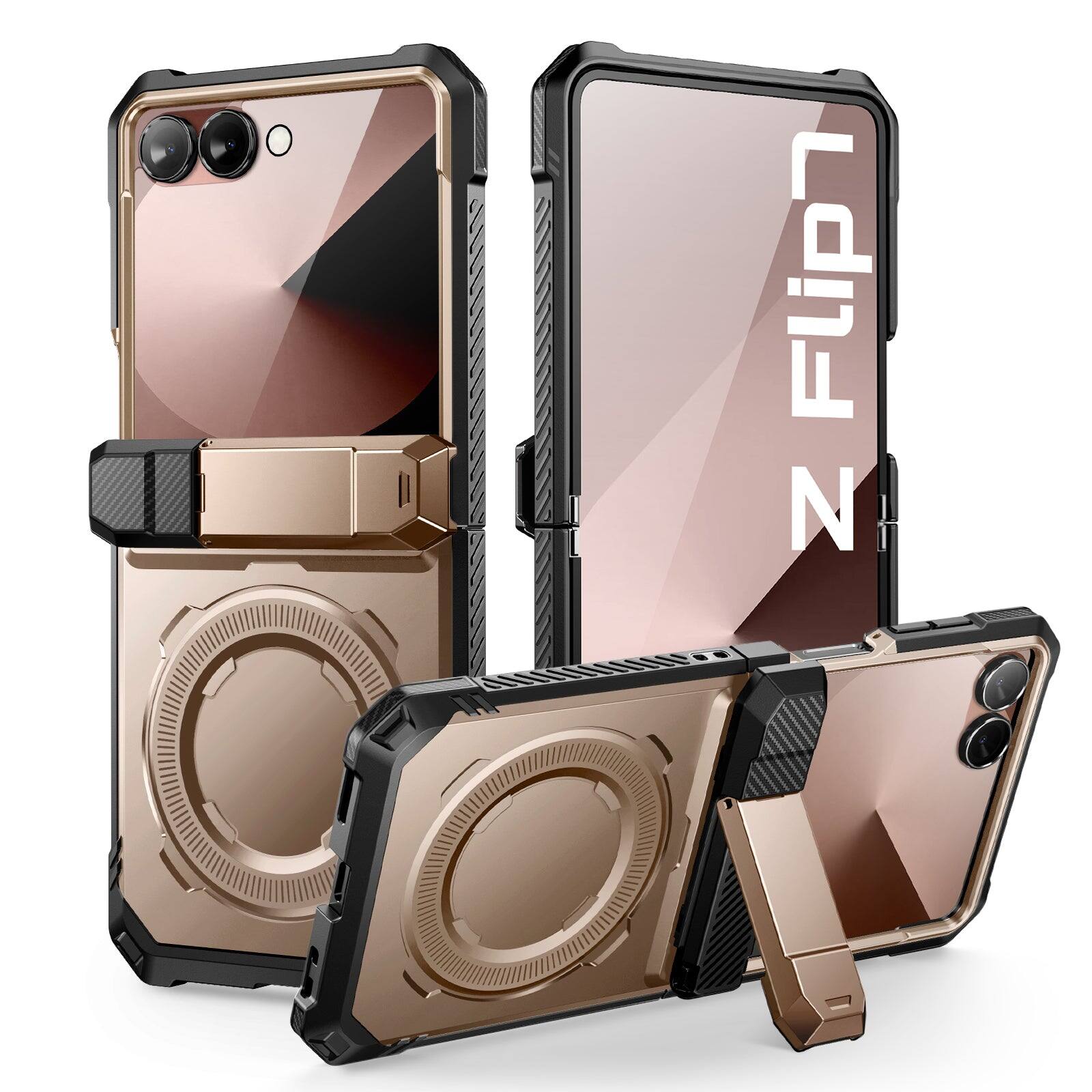 Angle. SUPCASE - Galaxy Z Flip7 UB Grip Magsafe Phone Case - Gold.