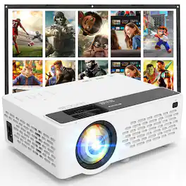 GlowWise - 1080P Full HD Portable Projector with Bluetooth & Screen, Works with TV Stick/Smartphone/HDMI/USB - White