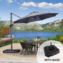 PURPLE LEAF - 10 ft. Octagon Aluminum Outdoor Patio Cantilever Umbrella Offset 360° Rotation Umbrella with Base - Gray