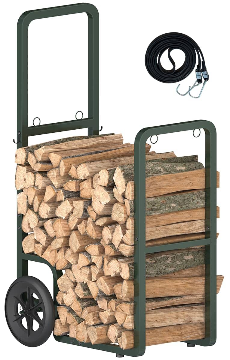 JETRANSPORT - Easy-assembly Firewood Cart Rolling Log Carrier For Outdoor & Indoor Use Wood Rack Storage Mover Fireplace - Green