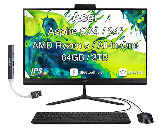 Acer Aspire C24 / 24" / AMD Ryzen 5 / All-in-One / 64GB / 2TB IPS Bluetooth 5.3 Wi-Fi 6E