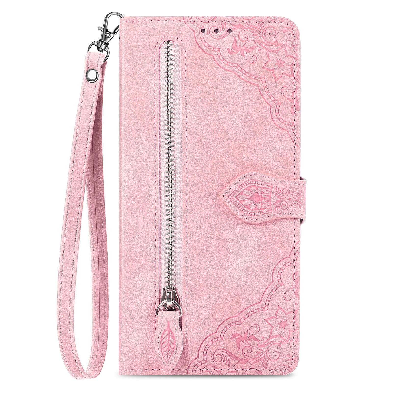 Left. Dteck - Dteck Magnetic Zipper Wallet Case for Samsung Galaxy A16 5G, Shockproof PU Leather Folio Card Wrist Strap Cover - Pink.