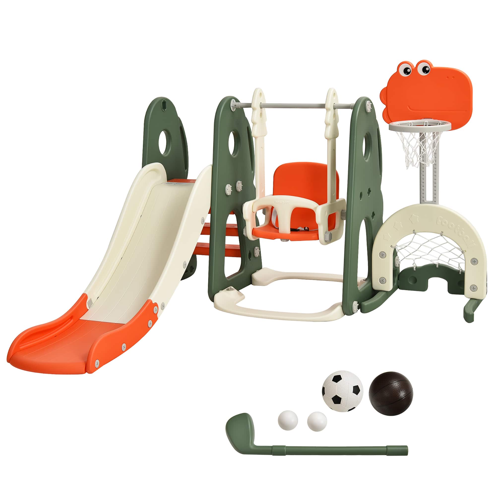 Front. Costway - Costway 6 in 1 Toddler Slide and Swing Set Climber Playset w/ Ball Games - Orange.