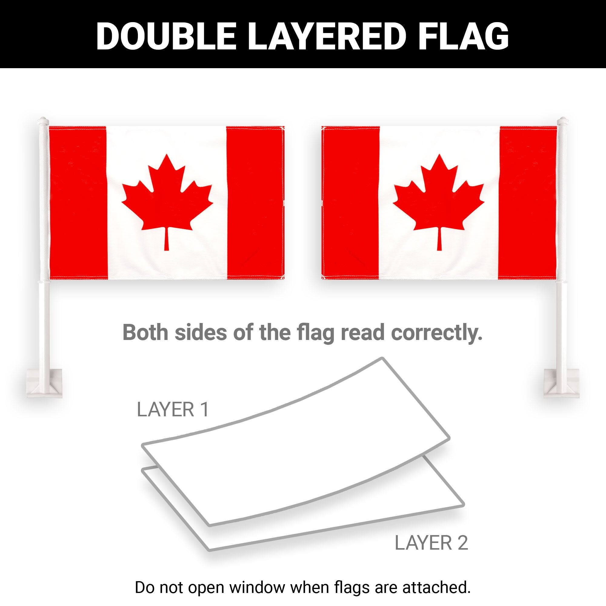 DOUBLE LAYERED FLAG  
Both sides of the flag read correctly.  

LAYER 1  
LAYER 2  

Do not open window when flags are attached.