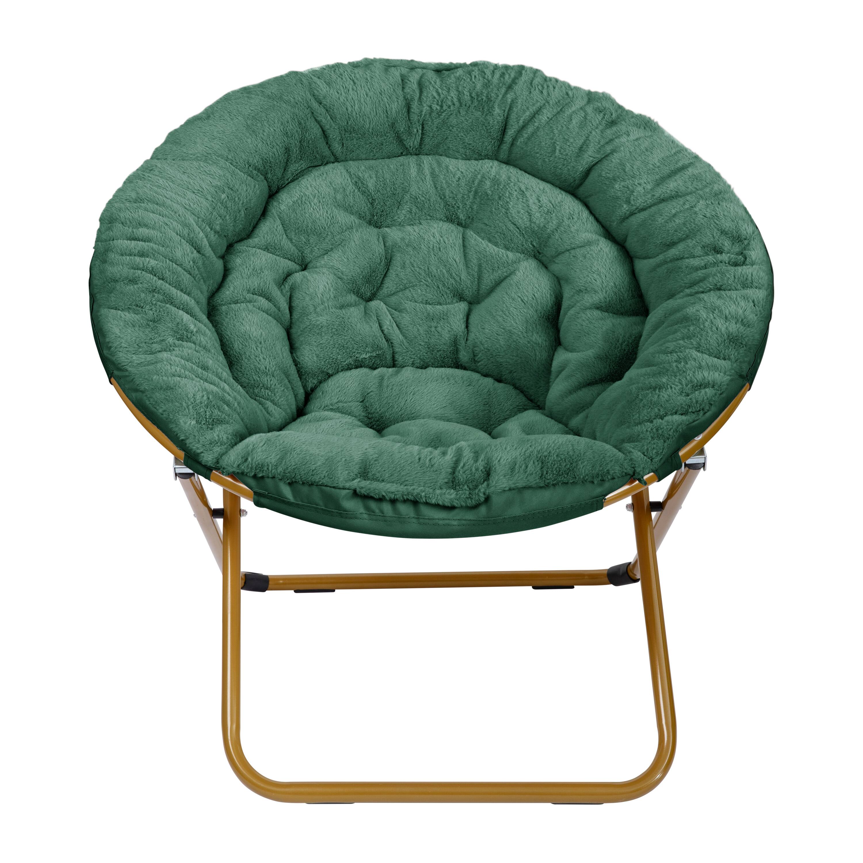 Alt View 7. Emma + Oliver - Ersa Oversize Folding Saucer Chair with Cozy Faux Fur Cushion and Metal Frame for Dorms, Bedrooms, Apartments and More - Emerald Fabric/ Soft Gold Frame.