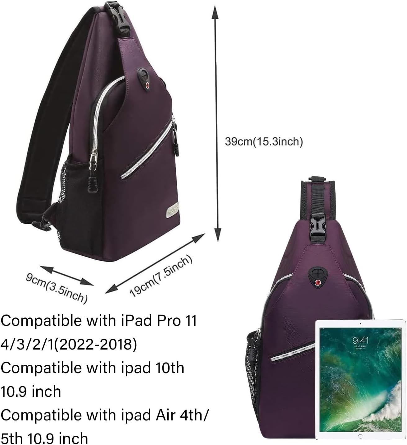 39cm (15.3 inch)  
19cm (7.5 inch)  
9cm (3.5 inch)  

Compatible with iPad Pro 11 4/3/2/1 (2022-2018)  
Compatible with iPad 10th 10.9 inch  
Compatible with iPad Air 4th/5th 10.9 inch