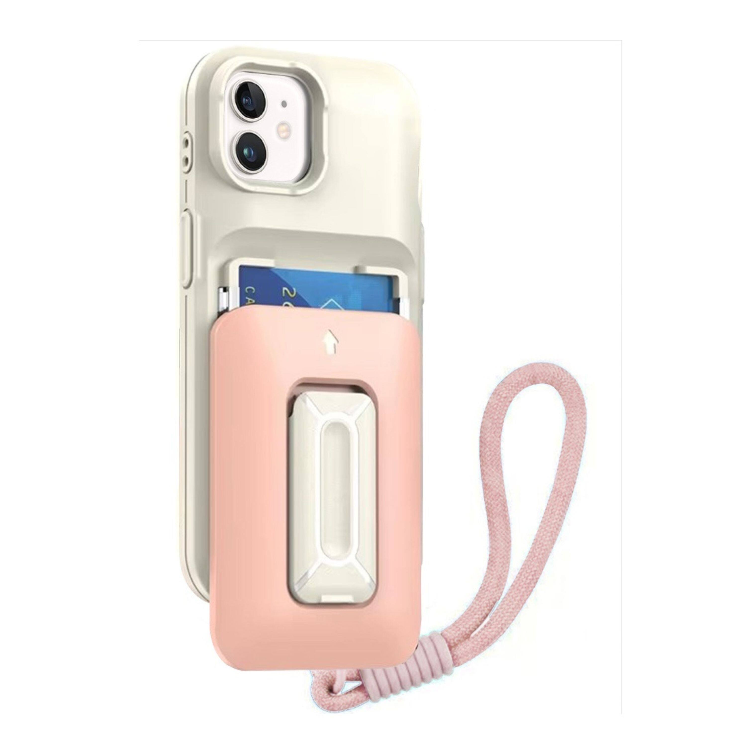 Angle. Kitcheniva - Shockproof Card Holder Kickstand And Strap Phone Case With Tempered Glass For iPhone 11 Beige Light Pink - Beige Light Pink.