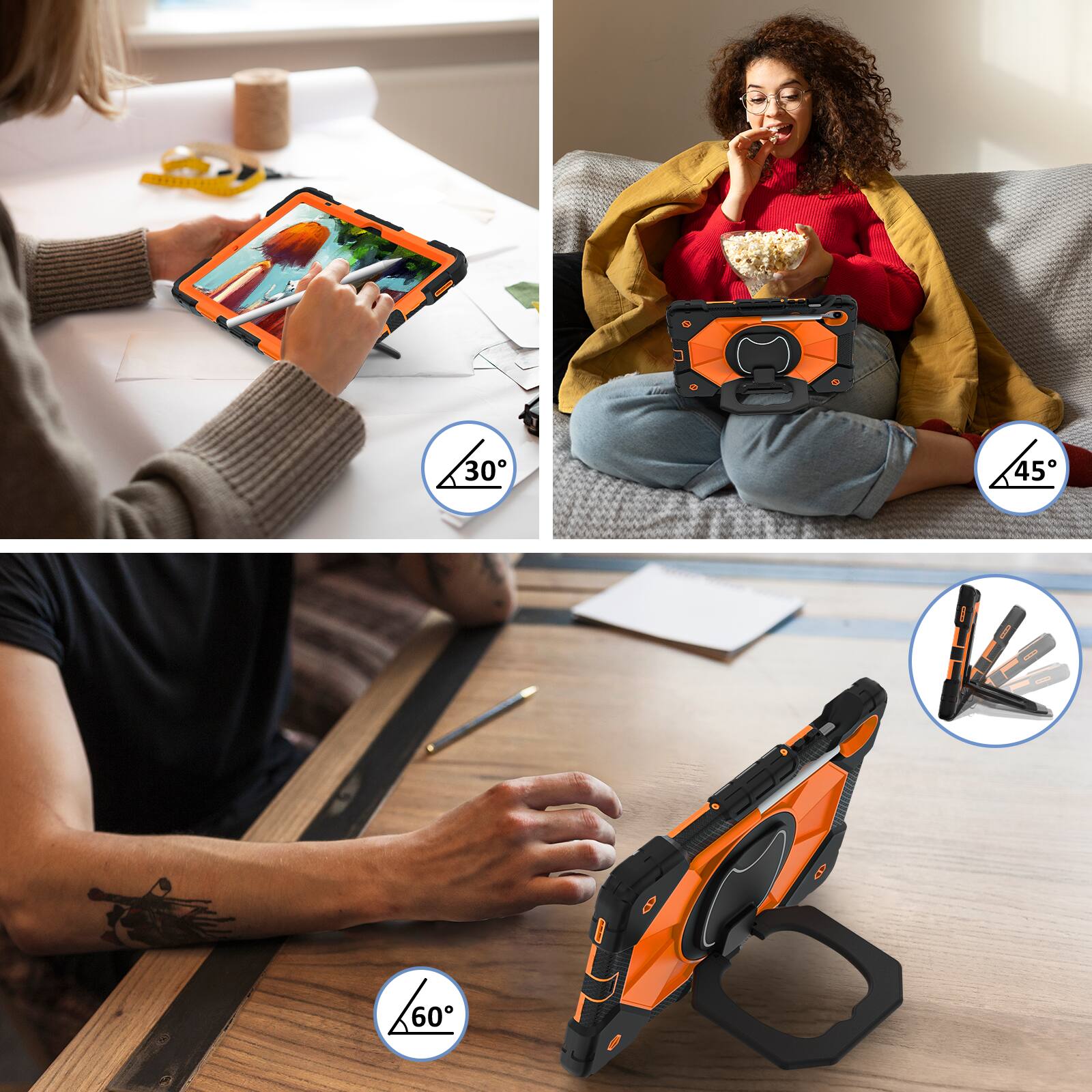 Alt View 1. Dteck - Case for Samsung Galaxy Tab S10 FE/S10 Lite/S9 FE/S9,3-Layer Rugged Kickstand Handle Grip Cover with Shoulder Strap - Black Orange.