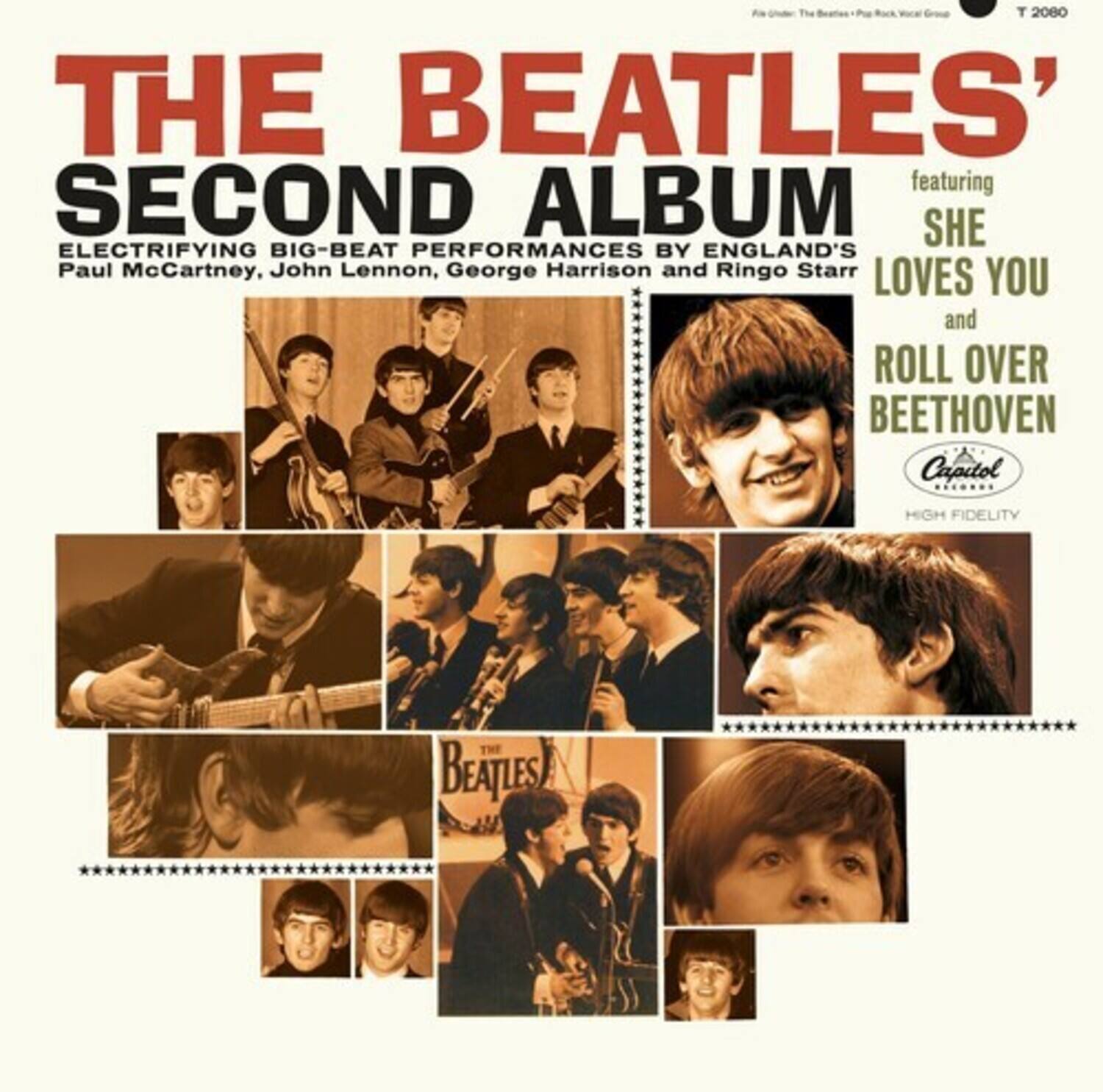 The Beatles'  
Second Album  
Electrifying Big-Beat Performances by England's Paul McCartney, John Lennon, George Harrison and Ringo Starr  

Featuring  
She Loves You and Roll Over Beethoven  

Capitol  
High Fidelity  

T 2080