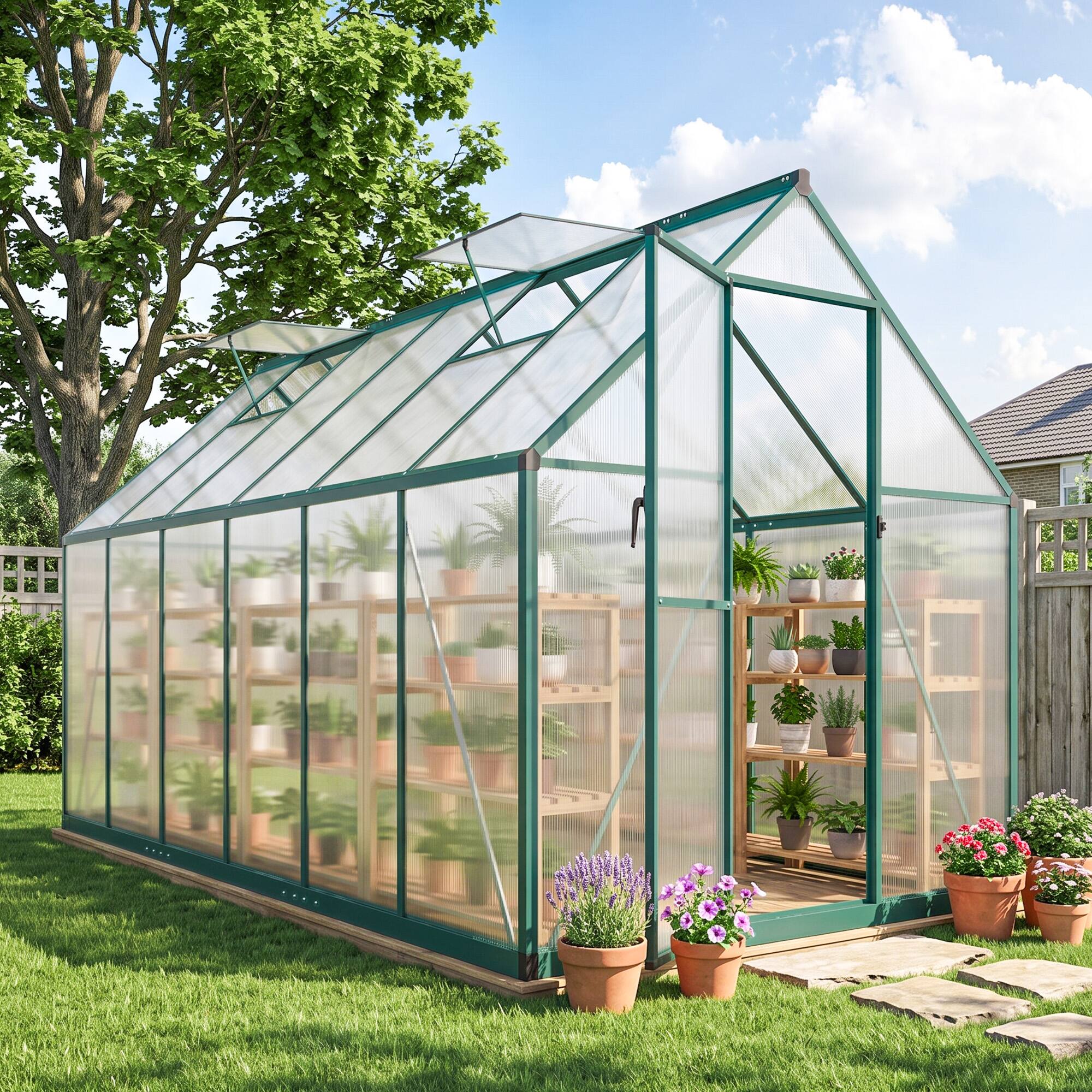 Alt View 1. Outsunny - Greenhouse with Swing Door and Two Adjustable Roof Vents, Aluminum Walk-in Greenhouse, 11x6 ft.