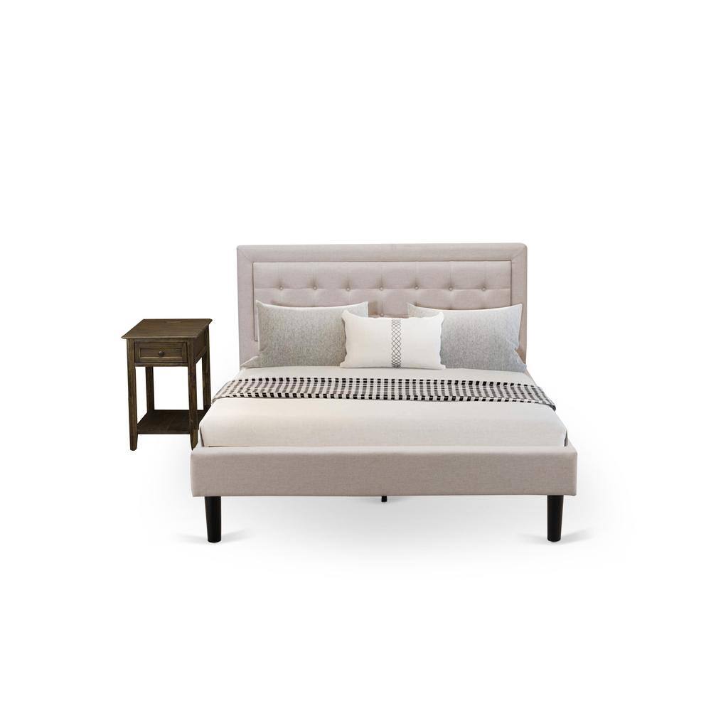 Front. East West Furniture - FN08Q-1DE07 2-Piece Platform Bedroom Furniture Set with 1 Modern Bed and a Mid Century Nightstand - Mist Beige Linen - Mist Beige.