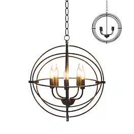 Costway - 20" 5-Light Metal Pendant Chandelier w/ Iron Chain Pivoting Interlocking Rings - Black