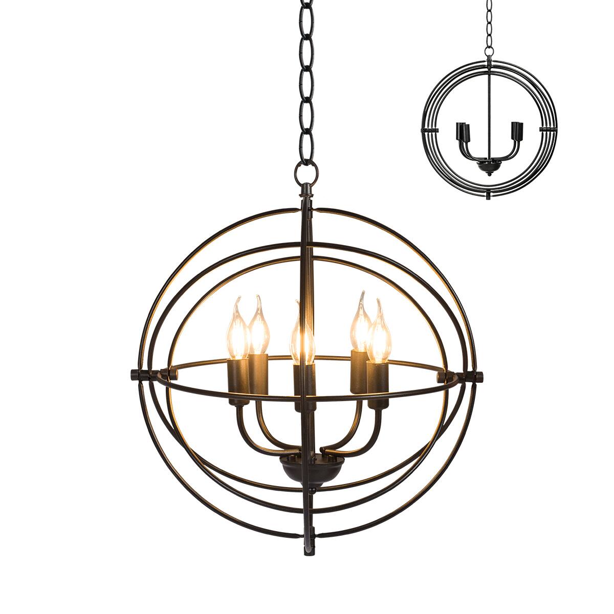 Front. Costway - Costway 20" 5-Light Metal Pendant Chandelier w/ Iron Chain Pivoting Interlocking Rings - Black.