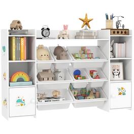 Qaba - Toy Organizers and Storage with 8 Removable Storage Bins and Bookshelf - White