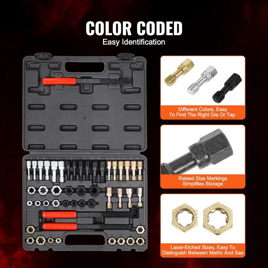 Chaser Set VEVOR 49 Piece Thread Chaser Set, UNC UNF and Metric Thread Restorer ...