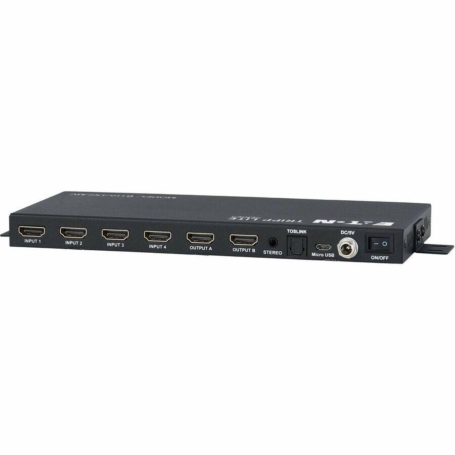 INPUT 1
INPUT 2
INPUT 3
INPUT 4
OUTPUT A
OUTPUT B
WITH TRIPP E-T-N TOSLINK DC/SV - O OUTPUT  STEREO Micro USB ON/OFF